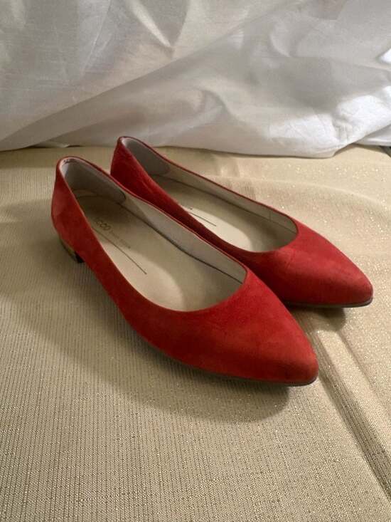Ecco Shoes - Ecco Esatto Flat Red Suede Pointed Toe Ballet Flats